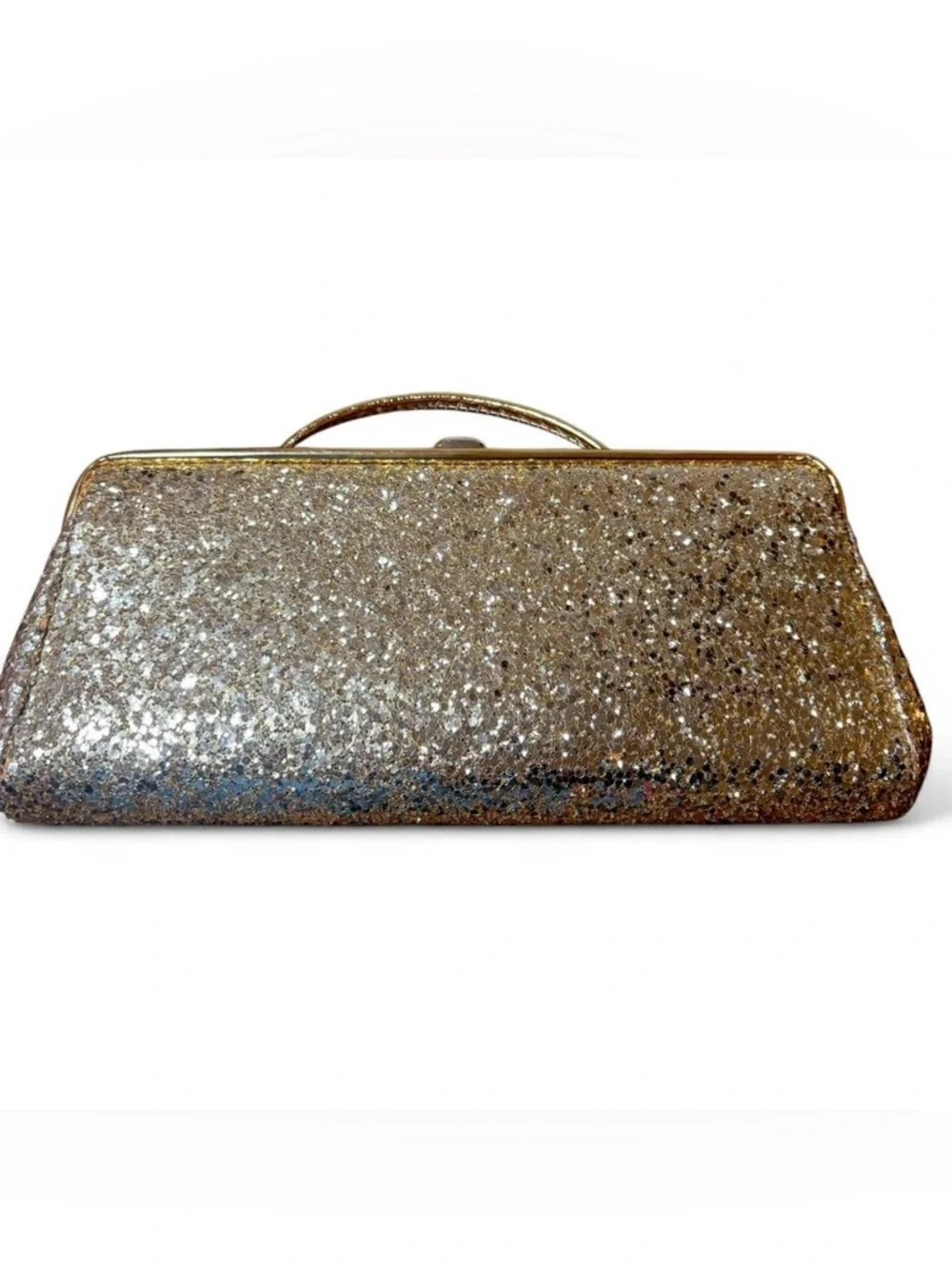 Vintage Gold Glitter Evening Clutch with Top Handle - Picture 2 of 8